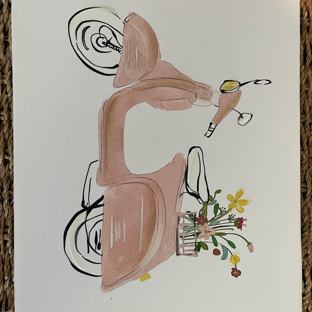 Cute Wall Art Set of 2 - Vespa, motorbike green and pink 10 x 8 - Picture 3 of 8